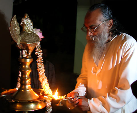 Examination ceremony Yoga Teacher Training TTC 200 with Swami Santhiprasad at School of Santhi Yoga Teacher Training School in Kerala South India